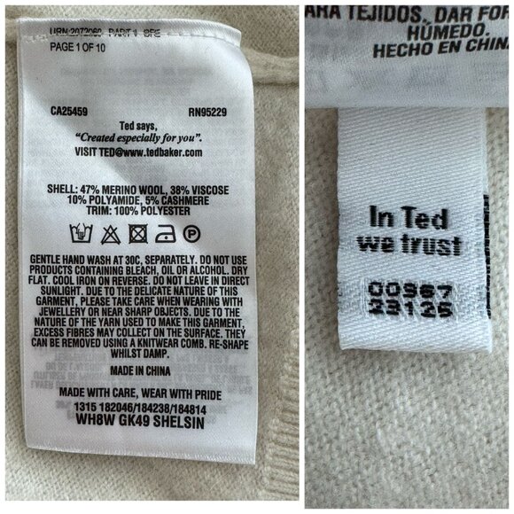 Ted Baker London "Shelsin" Lace-Inset Sweater in Cream Women's Size 10 (TB-4) - Picture 8 of 14